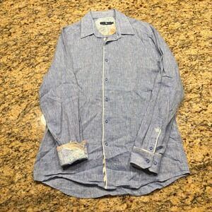 Stone Rose Mens Blue 100% Linen Long Sleeve Button Down Shirt 3 L ws